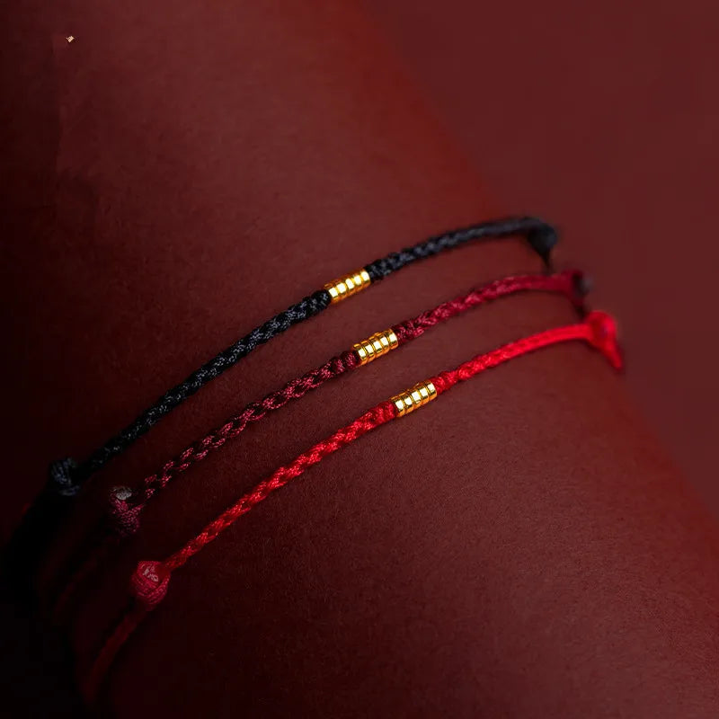 Hand Braided Red Rope Bracelet Copper Lucky Bead Hand Rope Couple Bracelet Simple Buckle Ethnic Original Female Accessory