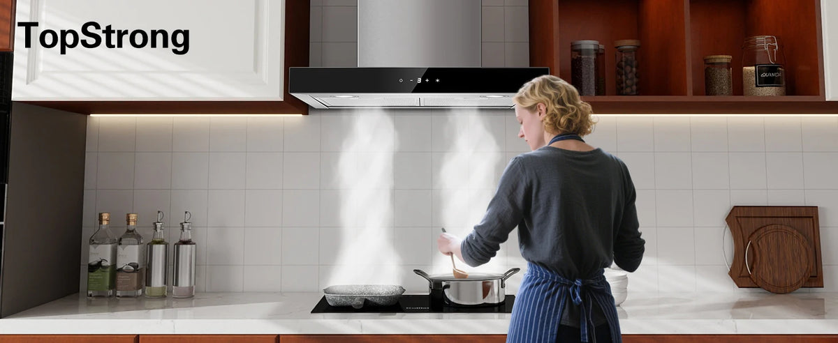 Topstrong 60cm Wall Mounted 400m³/h A+++ LED Touch Control Stainless Steel Extractor Fan Quiet 52dB Kitchen Hood