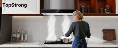 Topstrong 60cm Wall Mounted 400m³/h A+++ LED Touch Control Stainless Steel Extractor Fan Quiet 52dB Kitchen Hood