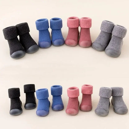Baby Winter Booties Non-Slip Soft Sole Shoes with Cotton Socks Warm Fleece-Lined Infant First Walkers for Boys Girls 0-4T