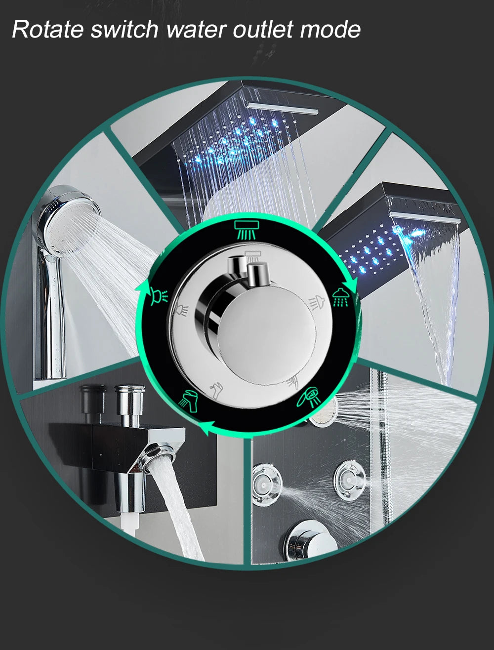 Black LED Light Shower Faucet Bathroom SPA Massage Jet Shower Column System Waterfall Rain Shower Panel Bidet Sprayer Tap