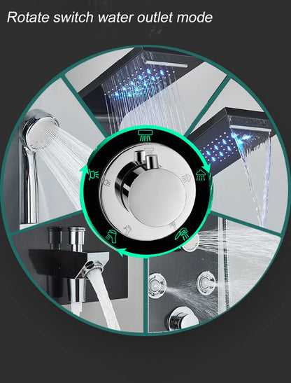 Black LED Light Shower Faucet Bathroom SPA Massage Jet Shower Column System Waterfall Rain Shower Panel Bidet Sprayer Tap