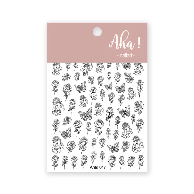 White Bloom Translucent Hollow Butterfly Heart Nail Sticker Press on Nails Decals Hollow Heart Star Moon Shape Sticker Sliders