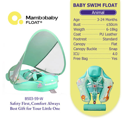 Mambobaby Gentle Skin-Safe Flamingo Air-Free Chest Float with Flat Canopy B503-143-W-Z Baby Swimming Ring Infant Water Circle