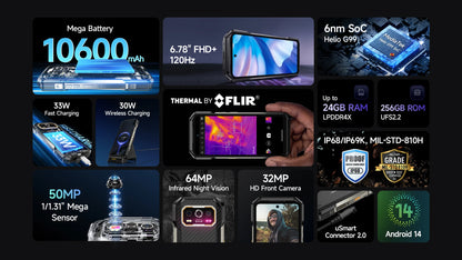 Ulefone Armor 27T 4G 10600mAh Rugged Phone Android 15 Smartphone 24GB +256GB  6.78"FHD+ 120Hz 64MP Night Vision Camera NFC