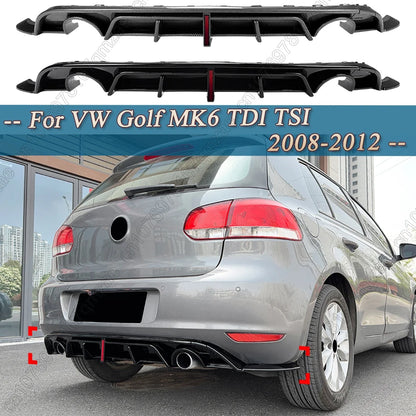 With Led Light Car Rear Bumper Diffuser For VW Golf 6 MK6 Standard TDI TSI 2008-2013 Rear Spoiler Splitters ABS Body kits Tuning