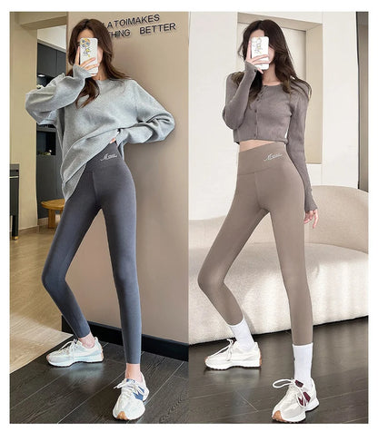 BIVIGAOS Women's Autumn Winter High Waist DE Velvet Leggings Thick Spontaneous Hot Warm Leggings Slim Elastic Leggings