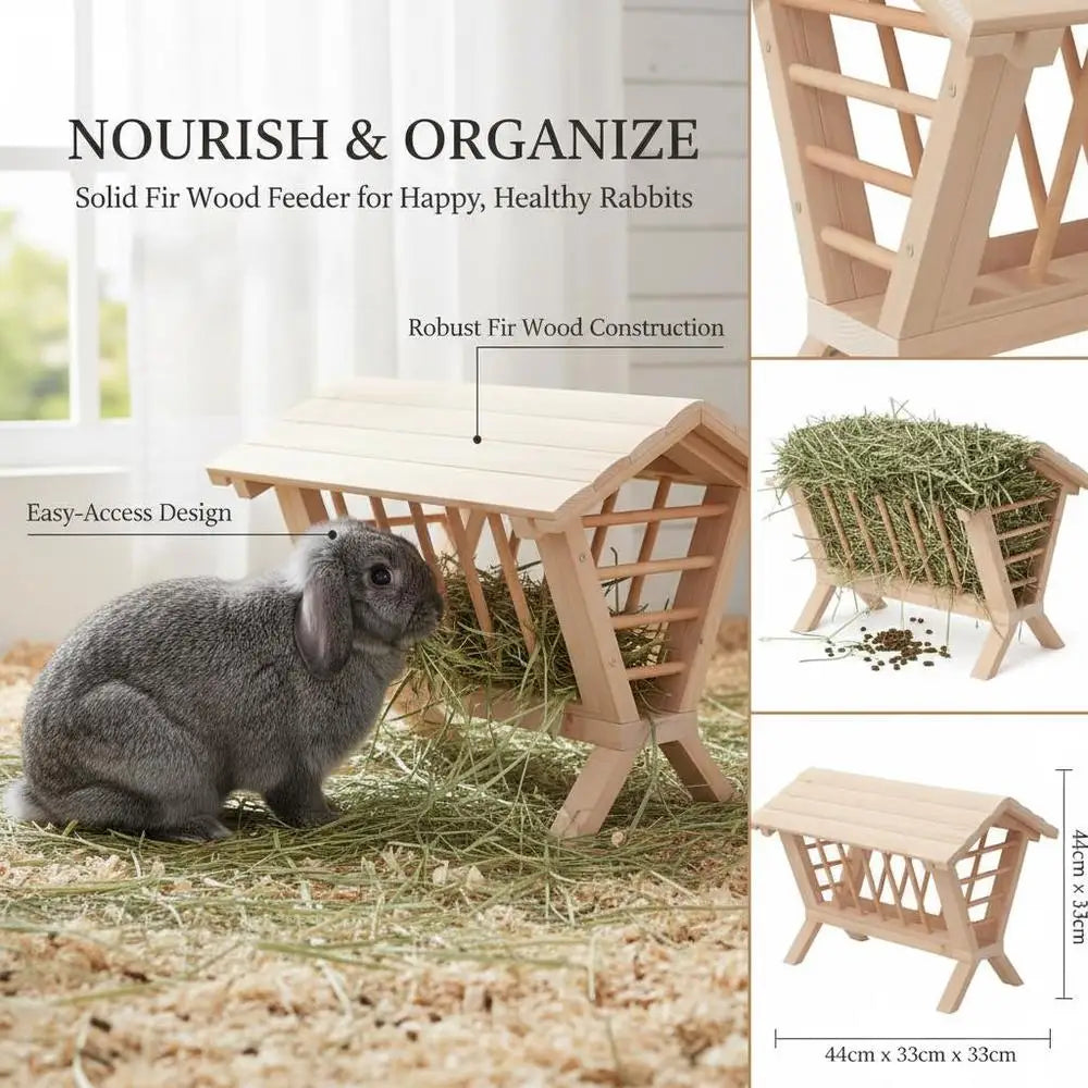 44x33x33 Cm Rabbit Hay Feeder, Solid Fir Wood Hay Rack, Large Capacity Feeding Holder, Helps Reduce Hay Mess, Easy To Use, For Rabbit Cage, Bunny Hutch, Small Animal Feeding Area