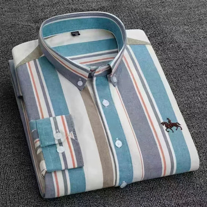 Basic Oxford Dress Shirt For Men Long Sleeve 100% Pure Cotton Solid  Casual Plaid Striped Social Business Male Regular-Fit S-6XL