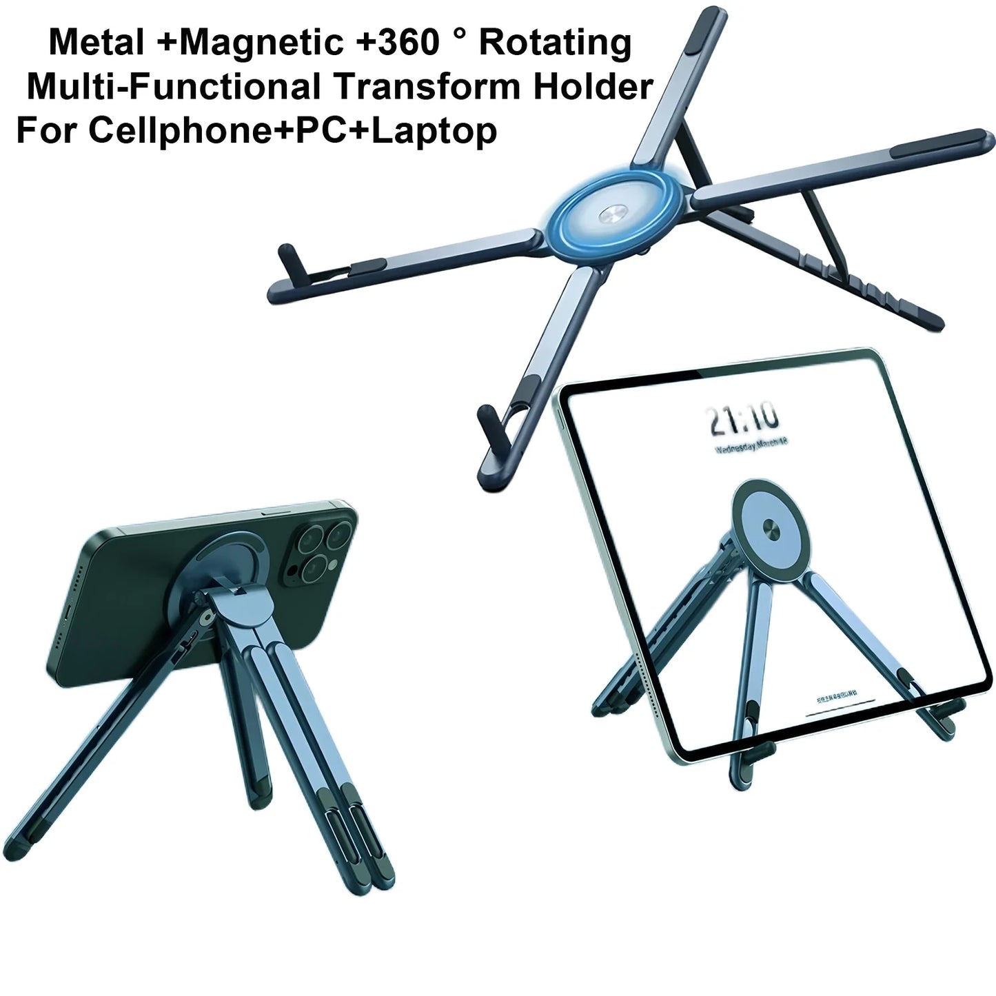 Foldable Magnetic Laptop Stand Aluminum Alloy Portable Adjustable Stand Heat Dissipation Holder for Smart Phone Tablet Notebook
