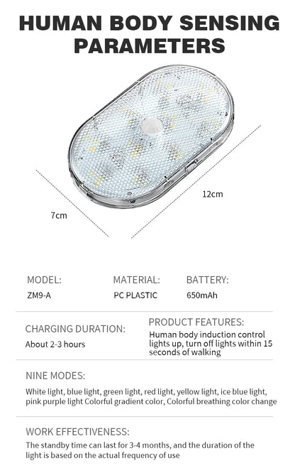 Motion Sensor Led Light 650mAH USB Rechargeable Automatic Induction Sensing Light Wireless Foot Lamp for Car Trunk Door