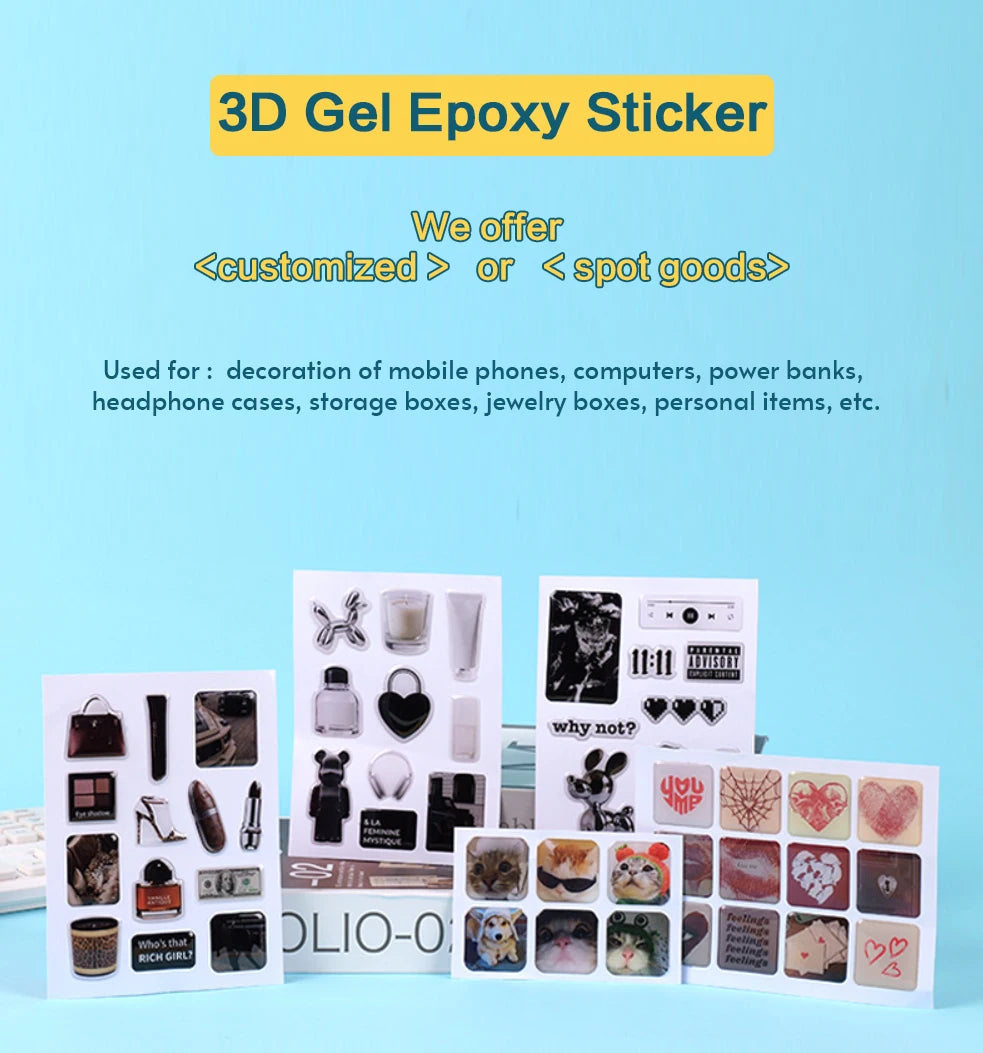 3D phone case dome epoxy sticker custom resin label popular decorative cute crystal gel logo jelly DlY raised personalized shape