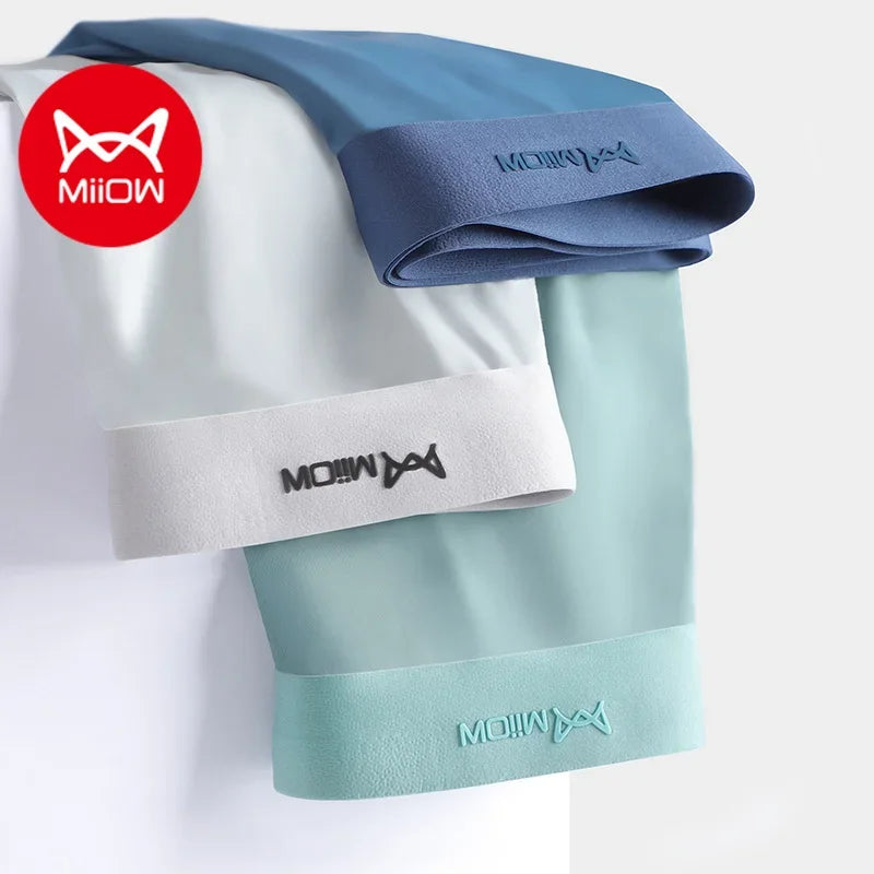 MiiOW 3Pcs Ice Silk Men Underwear Mens Underpants Graphene Antibacterial Crotch Men's Panties Breathable Man Boxers Briefs L-5XL