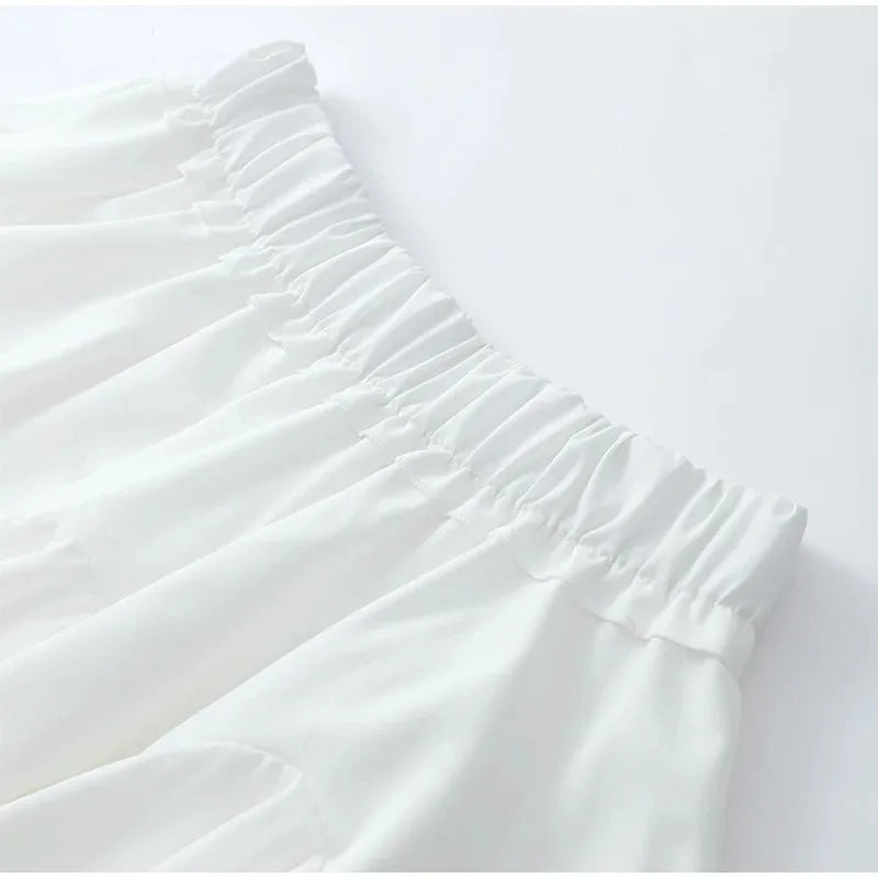 White Ruffles Elegant Mini Skirts Fashion 2025 Women High Waist Pleated Fluffy A-Line Skirt Summer Loose Communte Female Clothes