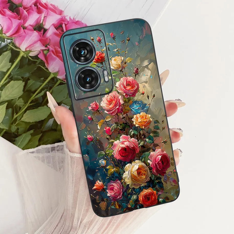 Case For Motorola Edge 50 Fusion Cover XT2429-1 Popular Flower Soft Black Silicone Phone Cases For Motorola G96 5G MotoG96 Funda