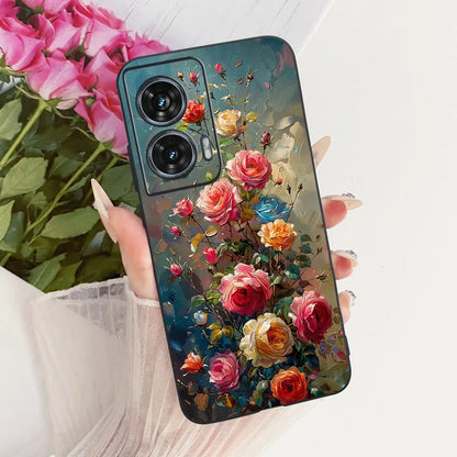 Case For Motorola Edge 50 Fusion Cover XT2429-1 Popular Flower Soft Black Silicone Phone Cases For Motorola G96 5G MotoG96 Funda