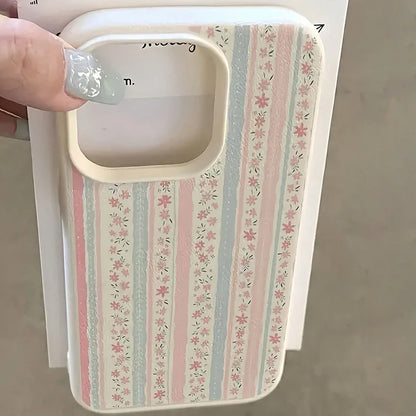 White Floral Blue & Pink Striped Minimalist Pattern Phone Case For Xiaomi Redmi Note 14 Pro Plus5G 13 12 11 10 15C 14C 13C Cover