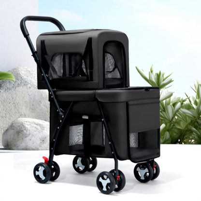 Luxury Double-Layer Eco-friendly ABS Material 4-Wheel Pet Stroller Small Large Dogs Cats Lightweight Travel Pet Carriers