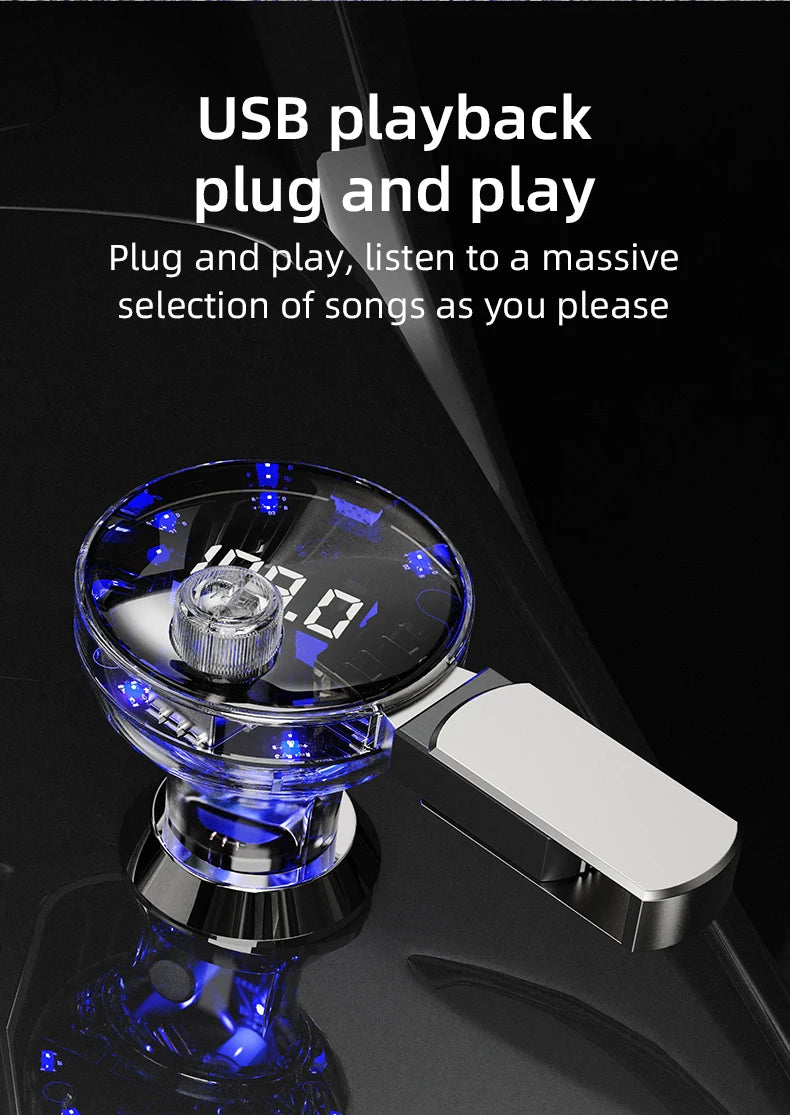 Transparent Car Bluetooth 5.4 FM Transmitter Handsfree Wireless Car Kit Colorful Light Car Charger Mp3 Player FM Modulator