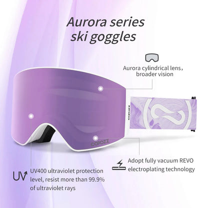 COPOZZ Magnetic Ski Goggles UV400 Protection Anti-Fog Ski Glasses Men Women Quick-Change Lens Snowboard Goggles with Two Options