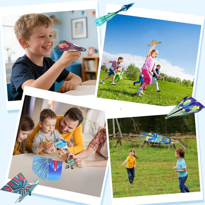 12 Styles Paper Airplane Kit Colorful Origami Paper Handmade Craft Plane Gift For Students Boys Girls