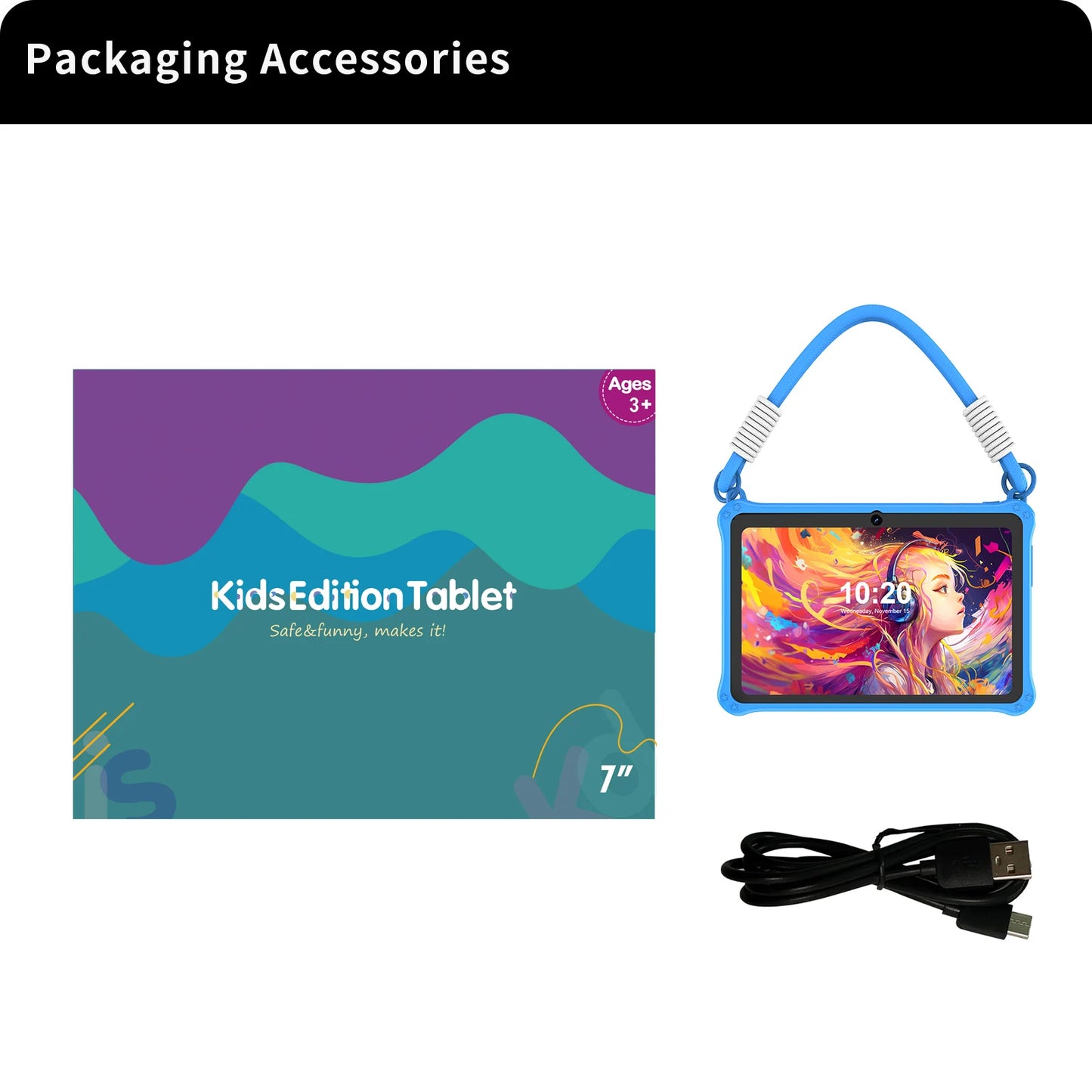 PRITOM Kids Tablet 7 inch Android 13 4GB (2+2 expandable) RAM 32GB ROM WiFi Bluetooth Learning Software Installed with Lanyard