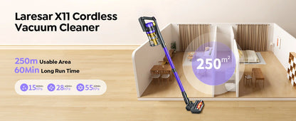 Laresar X11 Cordless Vacuum Cleaner 550W 55KPA Suction Power  Handheld Smart Home Dust Cup 60 Mins Runtime 3 Pcs Hepa Filte Set