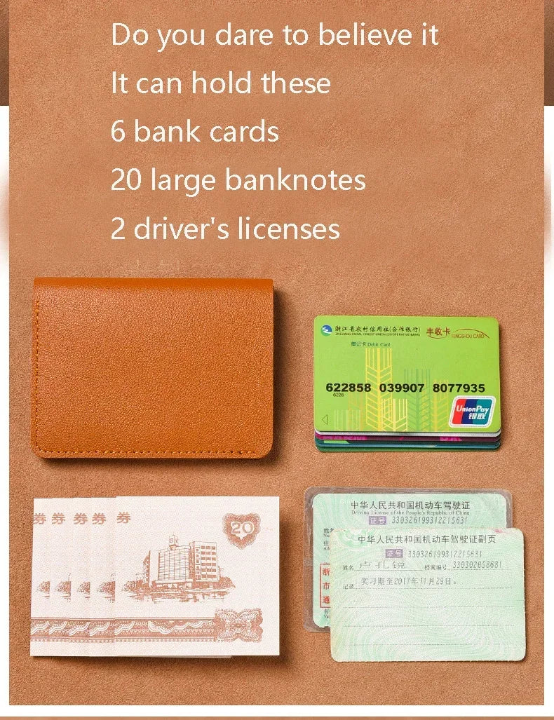 2025 Women's New Simplified Folding Button Small Wallet Soft Leather for Driver's License Male Student Card Bag