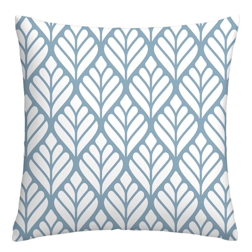 Lake blue white geometric linen pillowcase sofa cushion cover home decoration can be customized for you 40x40 45x45 50x50 60x60