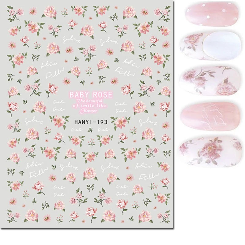 3d Nails Art Decals Spring Fruits Pink Full Tips Peony Magnolia Flowers Adhesive Sliders Stickers Decoration For Nails Manicure