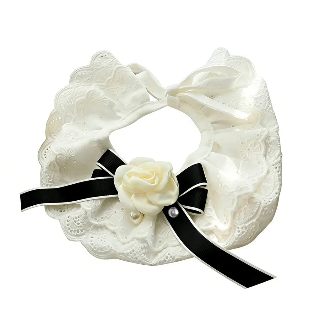Elegant Design Pearl Pet Collar Lace Collar Princess Style Pet Bow Accessories Headgear Silk Material Bowtie Wedding Ceremony