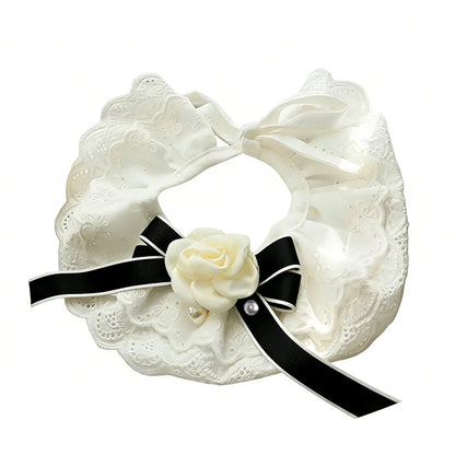 Elegant Design Pearl Pet Collar Lace Collar Princess Style Pet Bow Accessories Headgear Silk Material Bowtie Wedding Ceremony