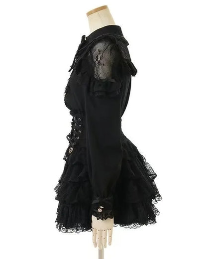 Japanese Sweet Lolita Style Mini Skirt Women Retro Elegant Lace Bandage Party Cake Skirts Female Gothic Y2k Metal Buckle Skirts
