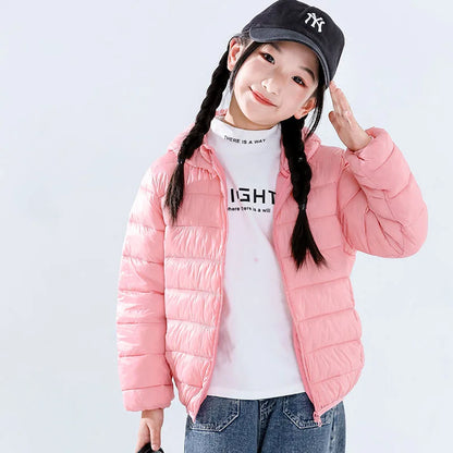 Autumn Children Lightweight Down Coat Winter Boys Girls Solid Hooded Outerwear For 4-10 Years Kids Cotton Clothes Warm Jacket