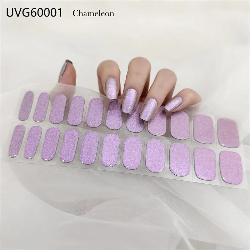 16/18/20Tips Semi-Cured Gel Nail Strips Adhesive Full Cover Stickers for Nails UV Lamp Need Press On Nails Fashion Manicure