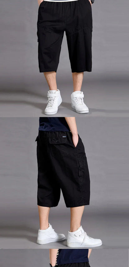 New Summer Men Cotton Thin Casual Shorts Man Elastic Waist Loose Jogger Cargo Shorts Pants Quality Male Straight Pants Size 6XL