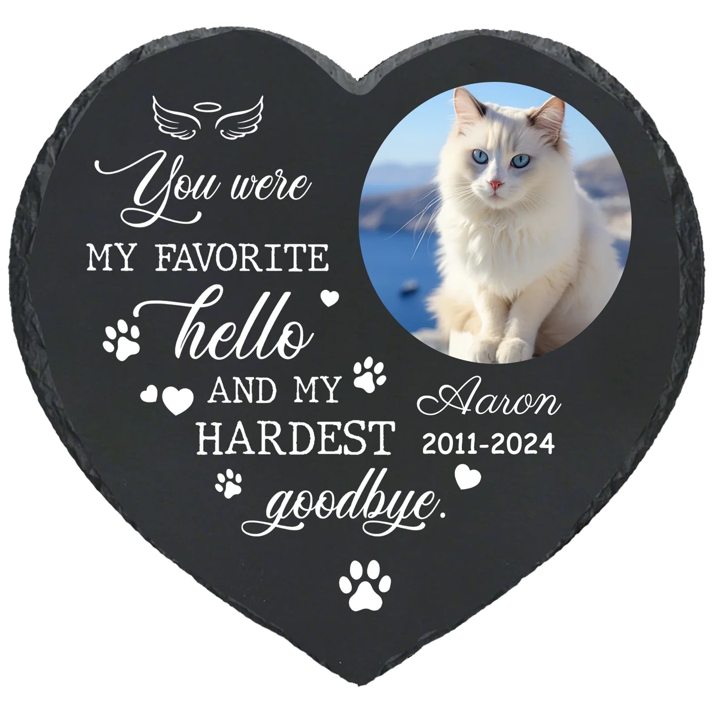 Personalized Pet Memorial Stone,Custom Cat Grave Marke Plaque With Photo&Name,Garden Slate Tombstone Pet Loss Remembrance Gift