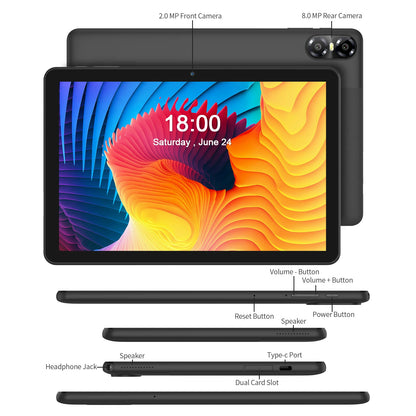 10.1" Android Tablet with Octa-core Processor 16GB(4+12GB Virtual) RAM 64GB ROM HD IPS Touchscreen, Wi-Fi 6, BT 5.0, Dual Camera