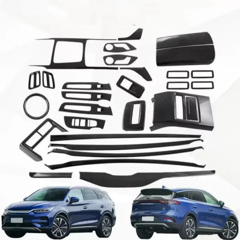 LHD For BYD Tang  EV DMI 2022-2024 ABS carbon Car Style Interior Front Rear Air Vent Outlet Cover Gear Window Control Pane