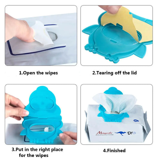 1Pcs Cartoon Reusable Unisex Portable Tissues Cover Self-Adhesive Flip Cover  Wet Wipes Lid