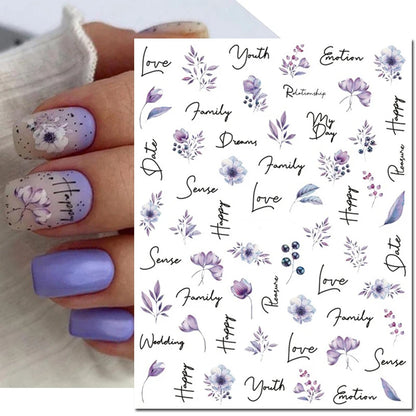 3d Nails Art Decals Spring Fruits Pink Full Tips Peony Magnolia Flowers Adhesive Sliders Stickers Decoration For Nails Manicure