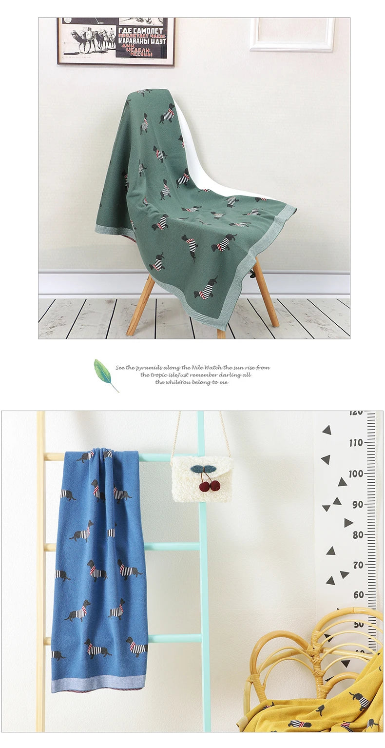 Baby Blanket Cotton Knit Super Soft Newborn Girl Boy Bed Plaid Crib Quilt Cute Dachshund Infant Stroller Covers Swaddle 100*80CM