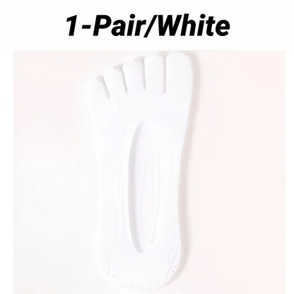 1/5 Pairs Summer Men's Invisible No Show Five Finger Socks Thin Velvet Non-Slip Mesh Breathable Elastic Solid Silk Soft