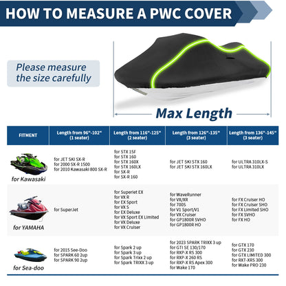 UXCELL 116"-125" Fits Jet Ski Cover 300D Duty Oxford Anti-UV Waterproof Trailerable PWC Cover for Yamaha for SeaDoo for Kawasaki