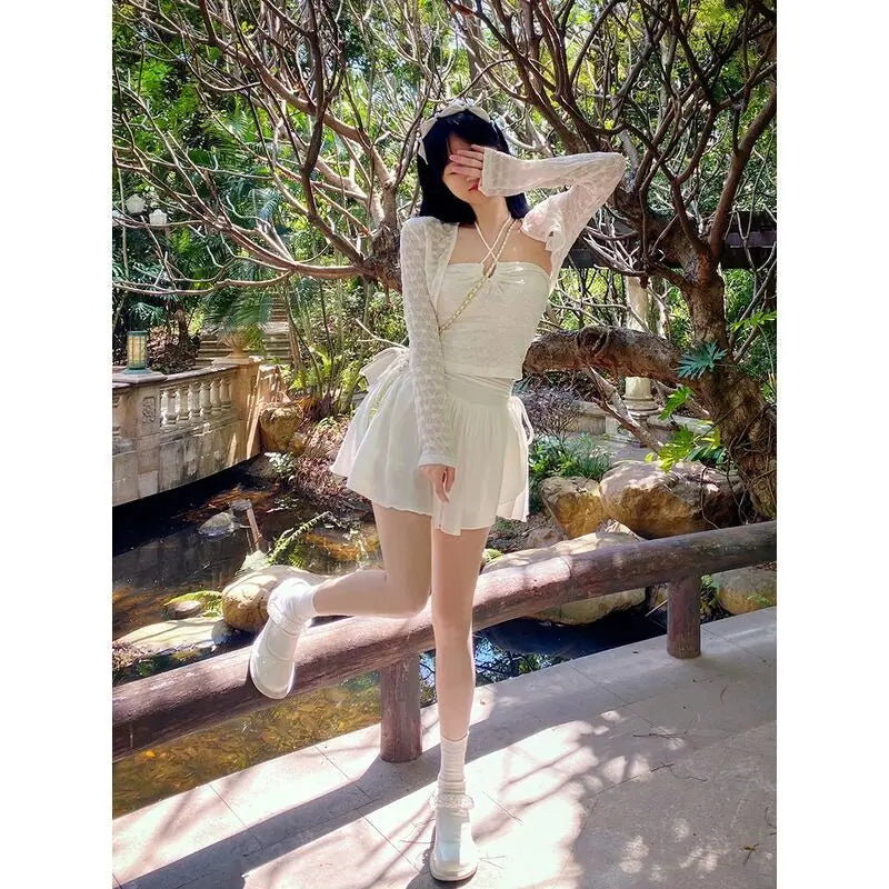 Y2k White Mini Skirt Women Drawstring Folds High Waist Irregular Ruffle Patchwork Skirts for Women Japan Style Sexy Cute Skirt