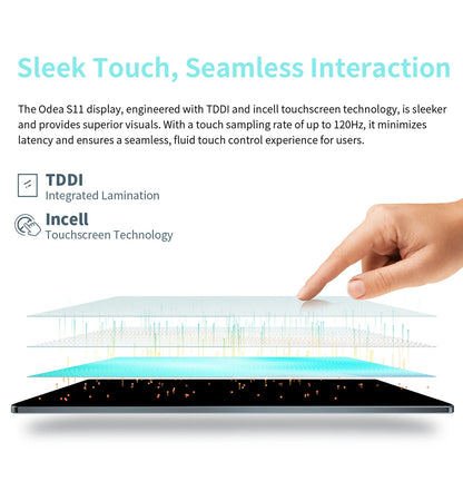 ODEA S11, 11 inches TDDI, 8000mAh, Android 14 Tablet, (6GB+10GB Expansion) 16GB RAM, 256GB ROM, 1920x1200 IPS, UNISOC T606, 8 cores, Mali-G57, 4G LTE, Wifi, GPS, SIM Slots*2+TF*1, Widevine L1 for Netflix