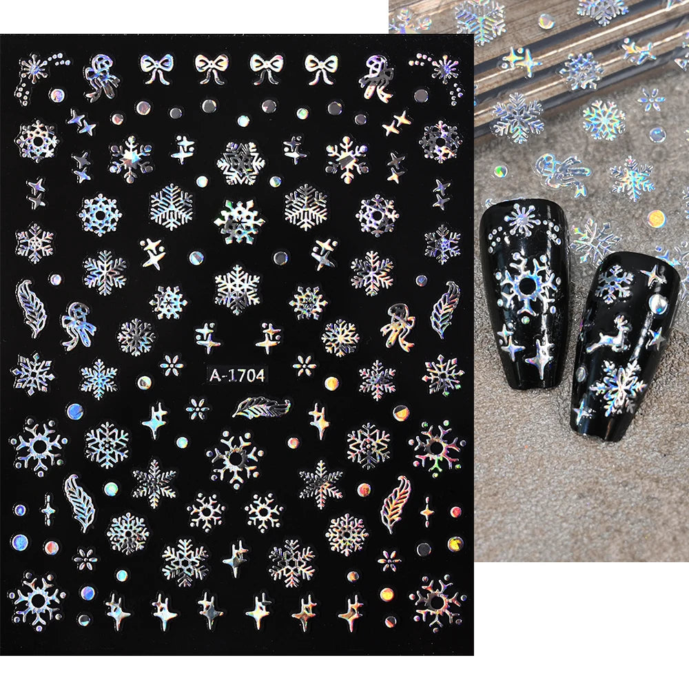 1sheet 3D White Snowflakes Nail Stickers for Christmas Winter Snow Flower Self-adhesive Nail Art Decals DIY Manicure Decorations