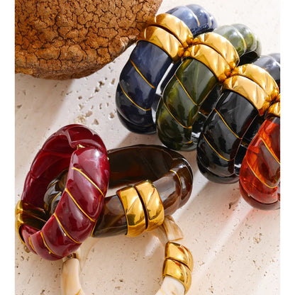 Yhpup Exclusive Multi-Color Acrylic Resin Wide Statement Bracelet Bangle Stainless Steel Autumn Winter Sweater Wrist Jewelry