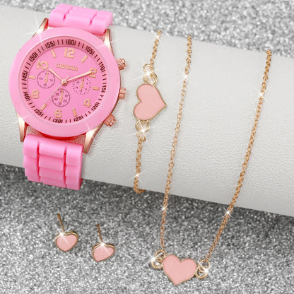 5/6PCS Women Watches Fashion Silicone Band Women Quartz Watches Jewelry Set Reloj Mujer Girls Clock Gift (Without Box)
