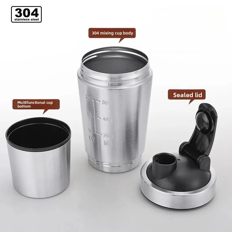 New Stainless Steel Cup Mixer Whey Protein Powder Sports Shaker Water Bottle Detachable Single Layer Outdoor Drink Kettle